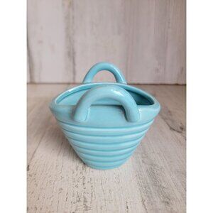 Blue ceramic beach bag tealight candle holder